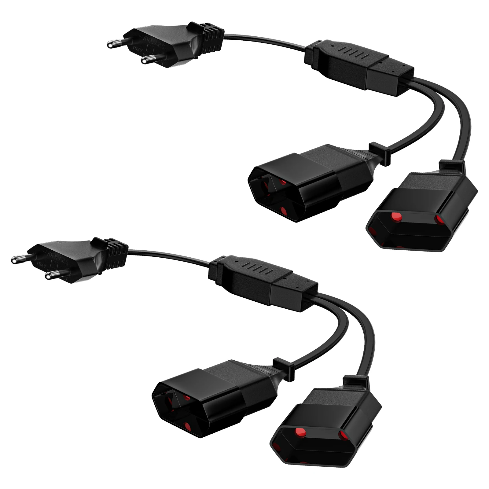 

2 шт., 2-контактная плоская вилка европейского стиля, удлинитель питания «папа-мама», 2 розетки переменного тока, подходит для ПК, домашнего компьютера, на открытом воздухе