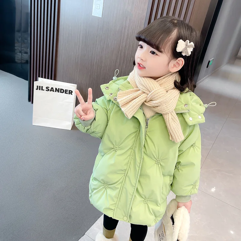 Girls' Down Cotton Jacket Winter Clothing New Western Style Children's Cotton Coat Thickened Baby Winter Medium and Long Childre