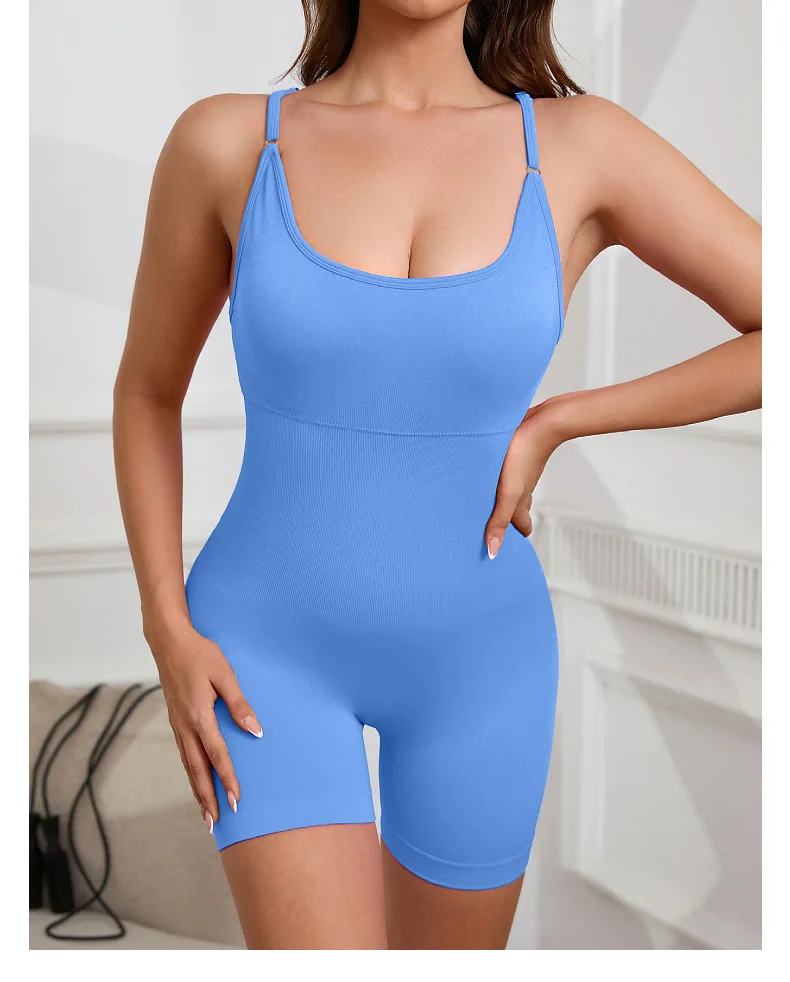 Sexy Seamless Peach Hip Yoga Jumpsuit - Quick-Dry, Stretchy Knit Fabric, Removable Pads, Striped Design, Slim Fit for Wome - Image 2