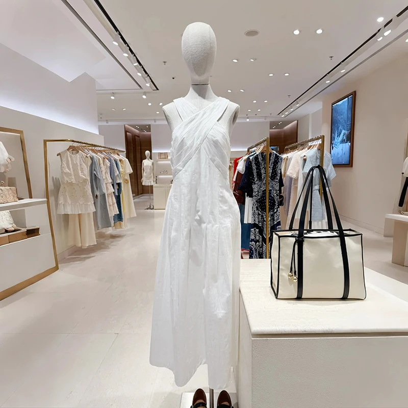 

Элегантное женское макси-платье Ele с V-образным вырезом, завышенной талией, однотонное, с перекрестным дизайном, летняя новинка