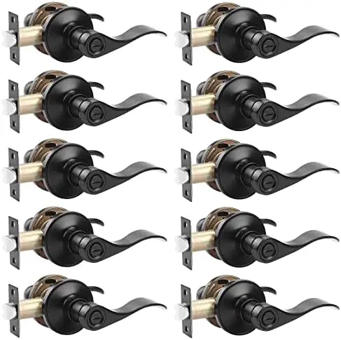 

Probrico 10-Pack Black Privacy Door Lever – Keyless Locking Handle Set for Bathroom & Bedroom, Reversible