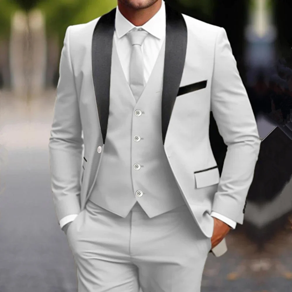 3 Pcs Suit Set Dress Coat Pants / 2024 Fashion New Men\'s Casual Boutique Business Color Matching Formal Blazers Jacket Trousers