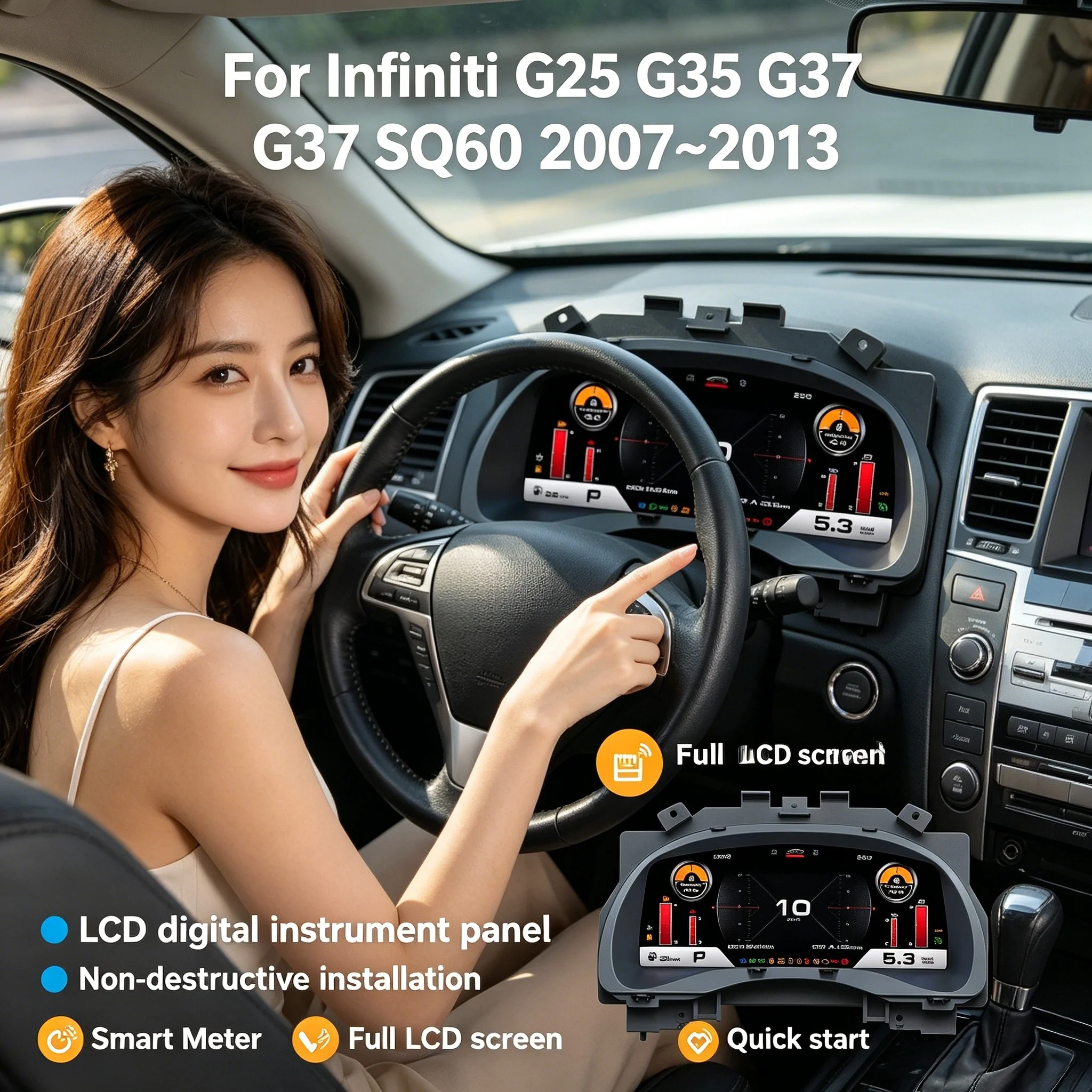 For Infiniti G25 G35 G37 G37 SQ60 2007~2013 Digital Dash Panel Gauges Instrument Cockpit Speedometer Dashboard Cluster Car Radio