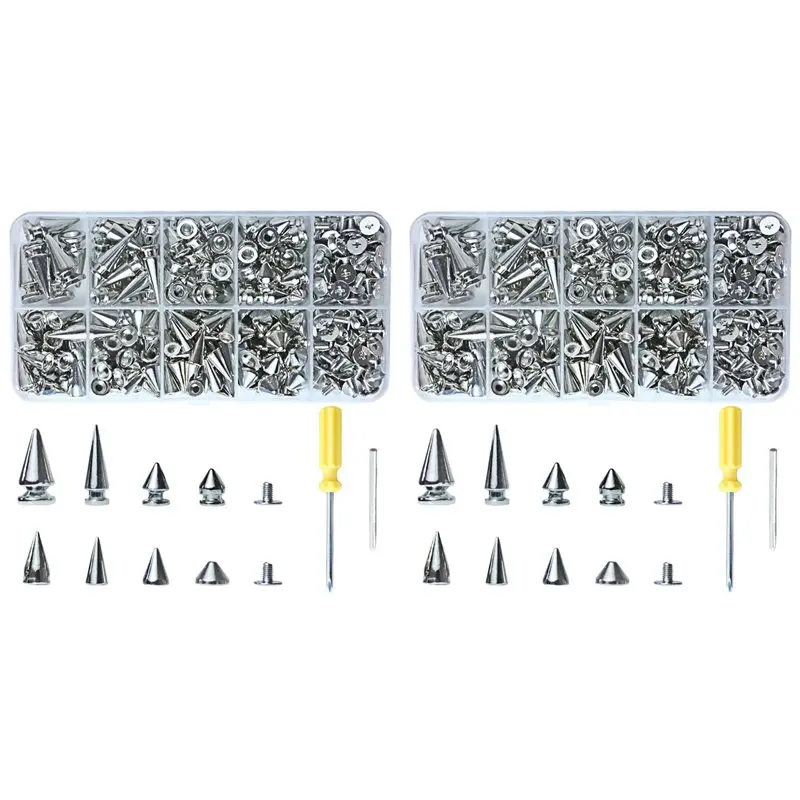 

【NOW SAVE】708 PCS Punk Spikes And Studs Kit,8 Size Cone Spikes,Metal Tree Spikes Studs For Leathercraft And Punk Style Clothing