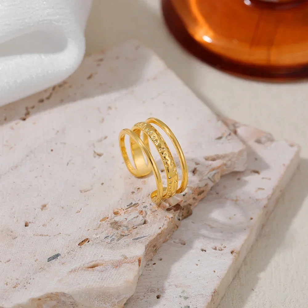 Minimalist Three-Layer Metal Line Hollow Open Rings 18K Gold Plated Geometric Finger Ring Trendy Jewelry Gift Stainless Steel