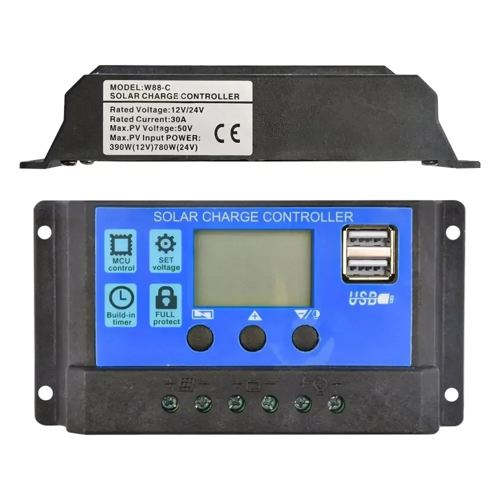 Solarladeregler 12V24V 30A/20A/10A Auto LCD Dual USB 5V Ausgang Photovoltaik Solarpanel Entlader Regler PV Last