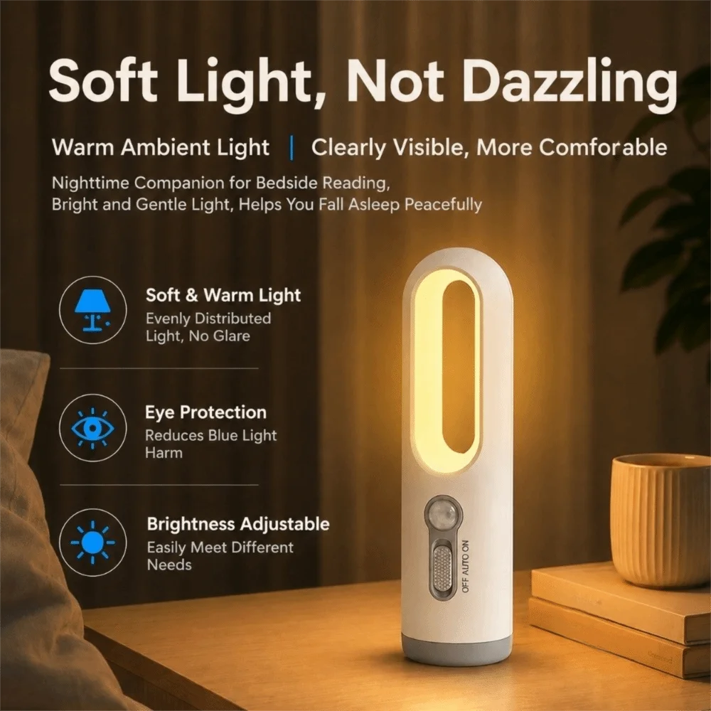 USB Rechargeable Motion Sensor Night Light Soft Lighting Multifunctional Motion Sensor Light Flashlight 2 Modes