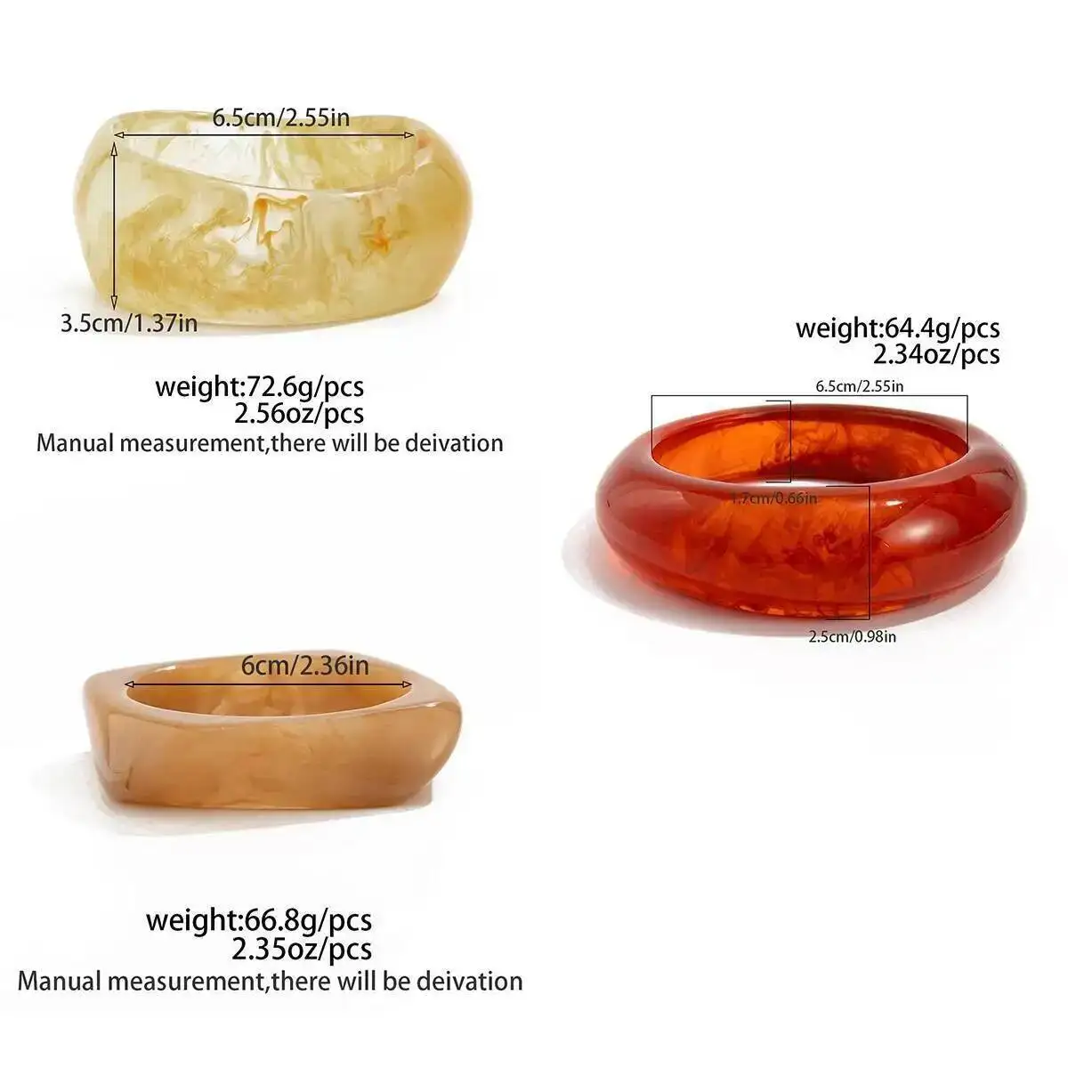 Lacteo 3 أنماط خمر غير النظامية الراتنج التراص أساور أساور النساء أنيق الإبداعية سميكة واسعة الإسورة حلية مجوهرات