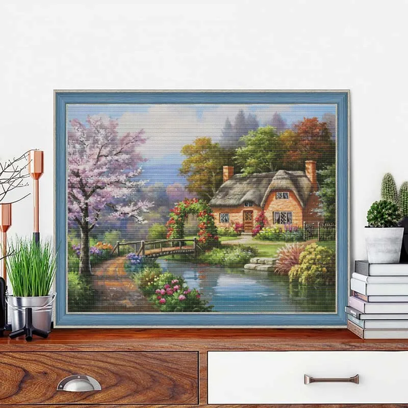 Diamond Art Painting Kits Full Clearance Countryside House Landscape Mosiac Stream Flows Embroidery Cross Stitch Arts And Crafts