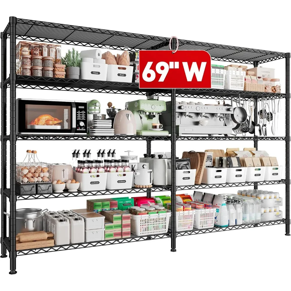 Heavy Duty Load 1600LB,Garage Shelving 5-Tier Wire Shelving Unit Metal Shelves for Storage Adjustable Shelving Rack