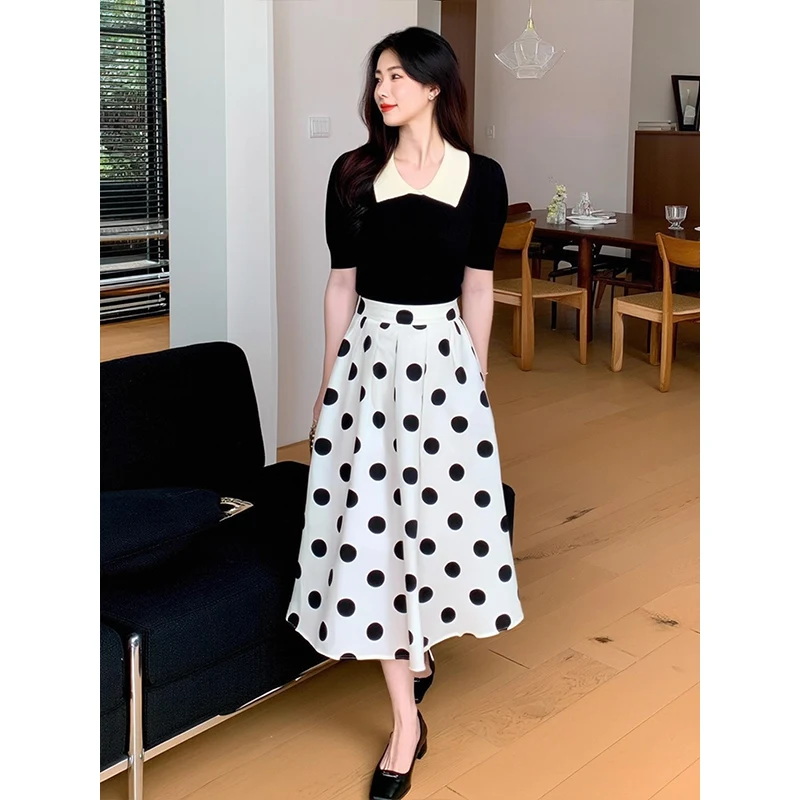 Hebden Sle Polka Dot f Gonna e Bubble Sve ort Sve Top Estate da donna Nuovo set in due pezzi Faionable And Ele