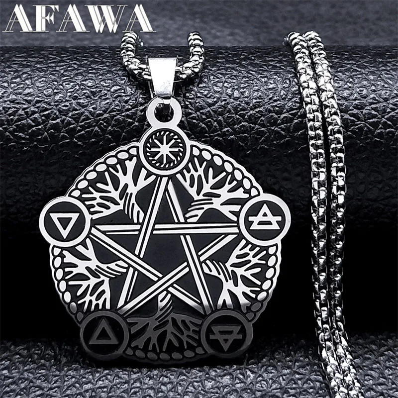 Witchcraft Pentagram Necklace Stainless Steel Silver Color Witch Pagan Star Symbol Necklace Wicca Jewelry collares de moda