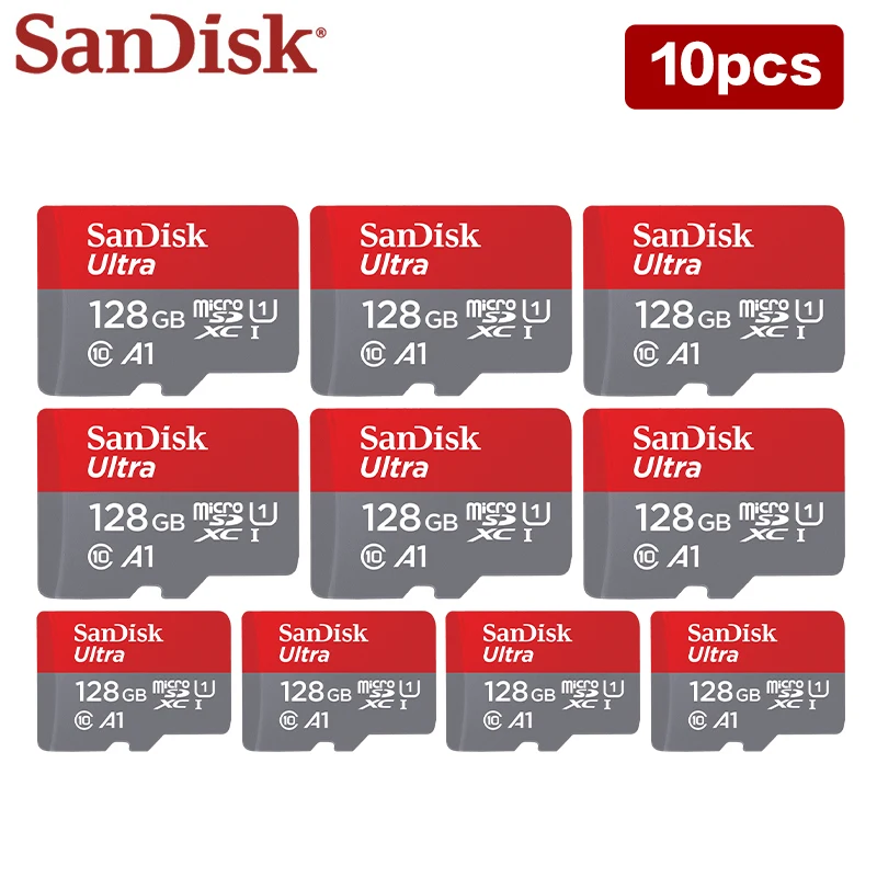 Sandisk 10ชิ้น/ล็อตอัลตร้าไมโคร SD การ์ด UHS-I 3GB 64GB การ์ดหน่วยความจำ microSDXC 128GB ความเร็วในการอ่าน512GB ความเร็วสูงสุด150เมกะไบต์/วินาที