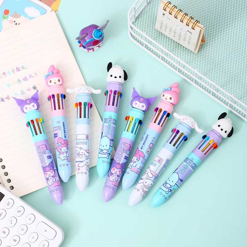 Imagem -02 - Sanrio Desenhos Animados Caneta Esferográfica Bonito Kuromi Melody Linda Menina Multi Color Conta Pen Mão Papelaria Student 0.7pen 10 Cores 24 Pcs