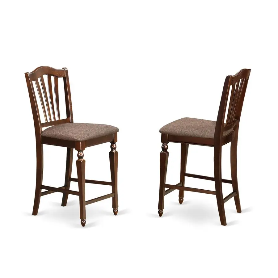 

Chelsea Counter Height Stools Linen Fabric Upholstered Wood Dining Chairs, Set of 2, Mahogany