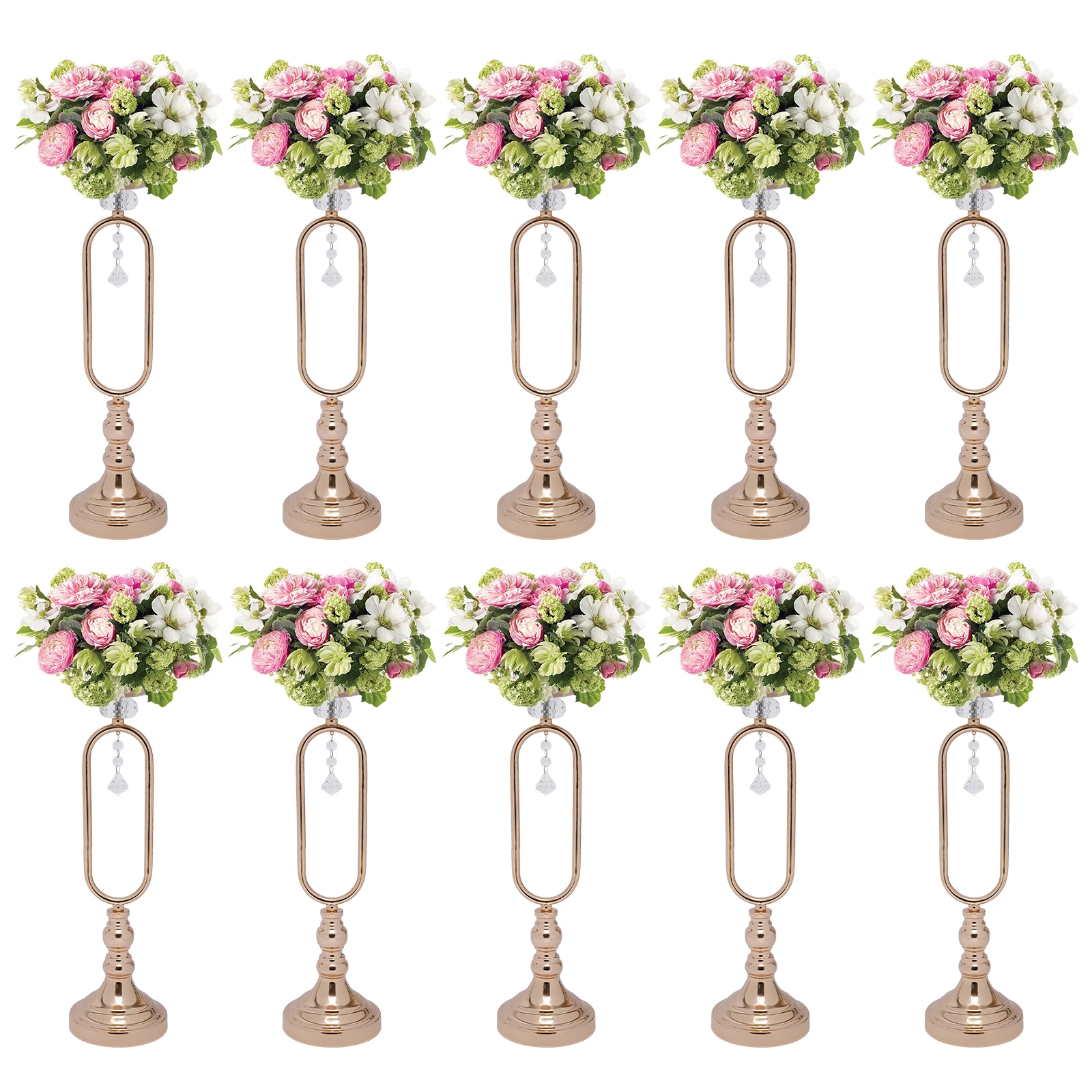 10Pcs Wedding Centerpieces, 19.5in/17.5in/15.6in Tall Metal Flower Display Vases Stand Set, Gold Flower Vase Wedding Candle Hold