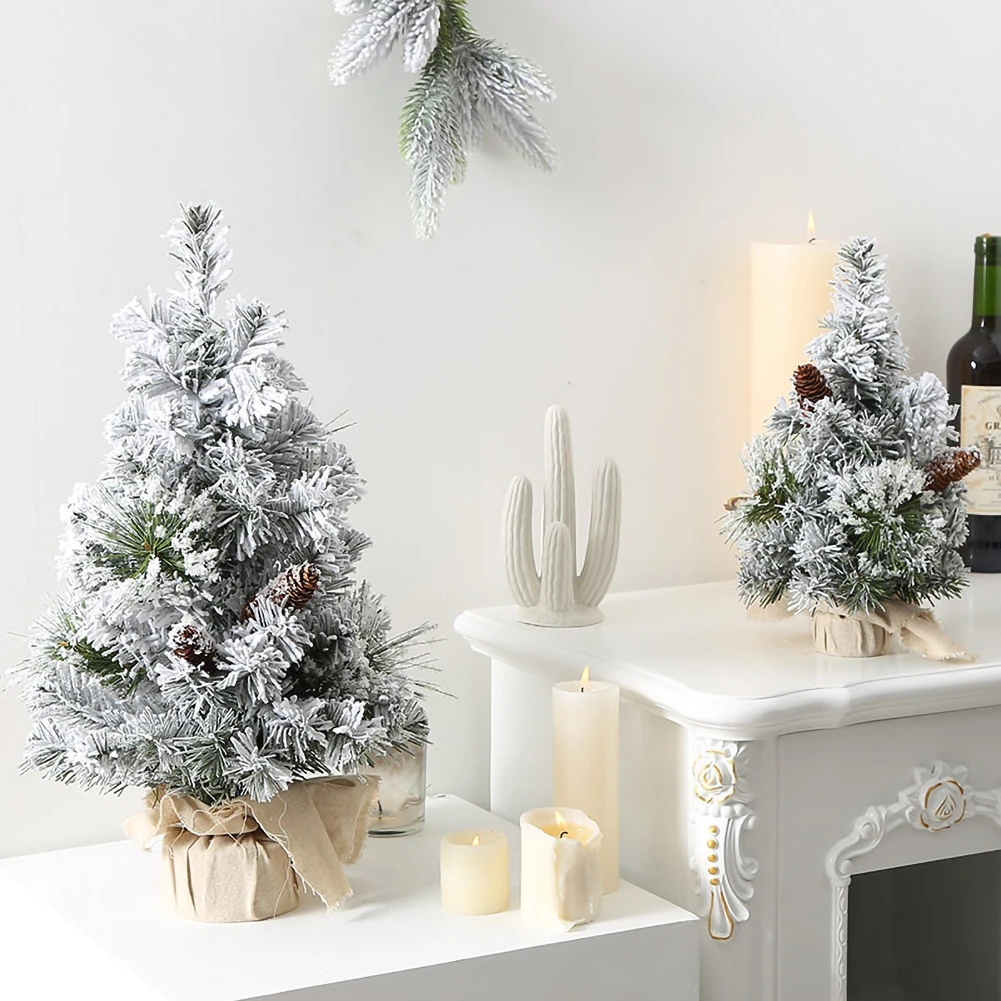 Arbre de Noël Floqué avec Neige Simulée, Décoration de Noël DIY pour la Maison, Ornement de Table Queue de Comptoir de Fenêtre, 30 cm, 40 cm, 50 cm, 60cm