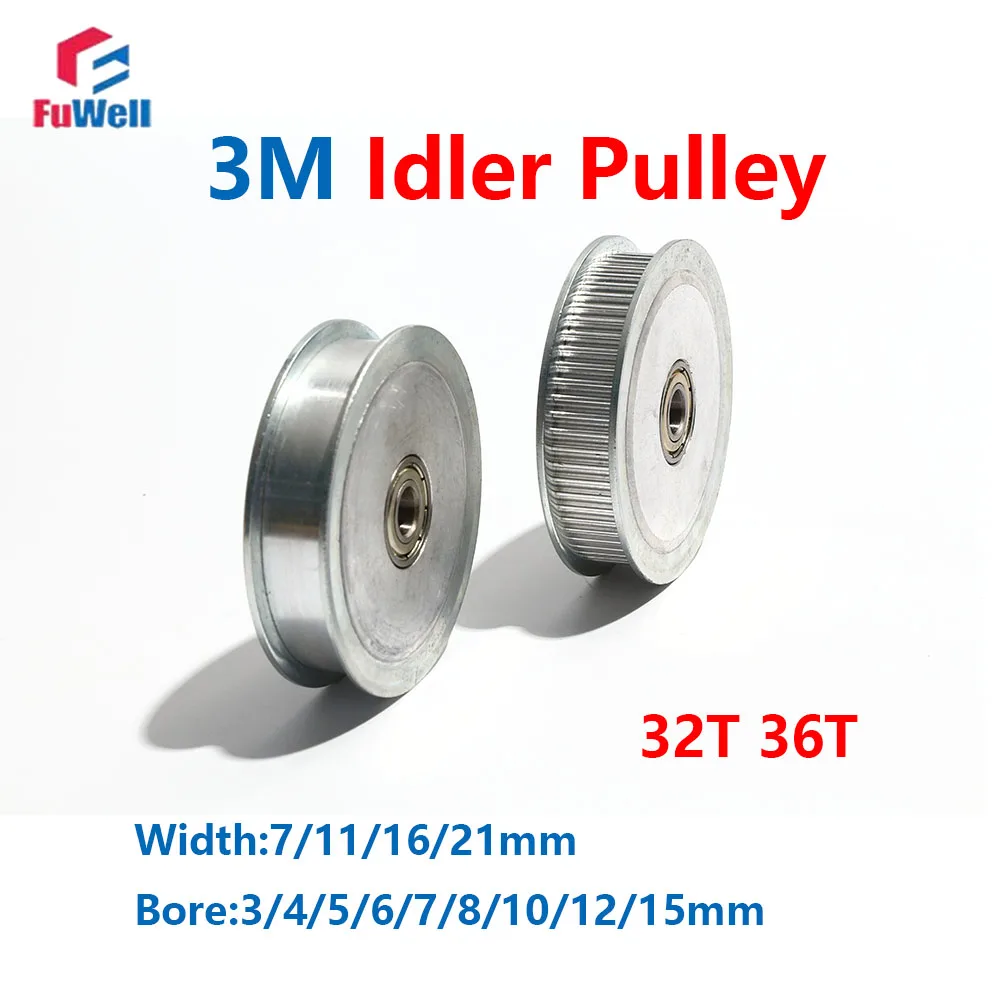 

FuWell 3M Натяжной шкив ГРМ 32T 36T Зубья Диаметр 4-15 мм Ширина слота 7/11/16/21 мм Натяжной натяжной ролик HTD3M Синхронное колесо подшипника