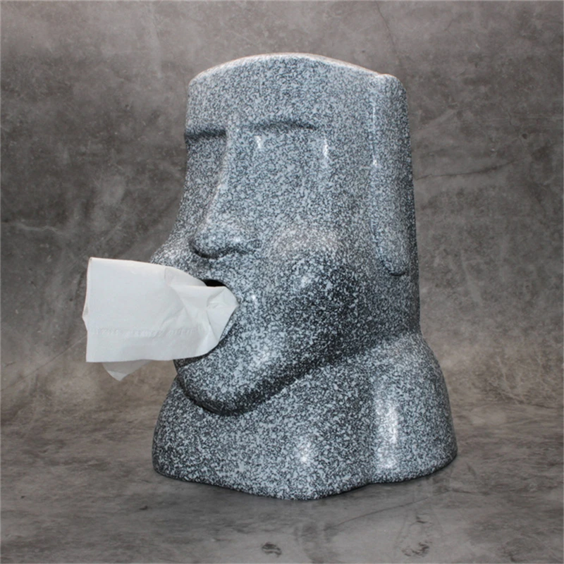 

Resin Easter Island Stone Tissue Box Household Paper Towel Pumping Creatives Stone Portrait for Easter Day Decoration Barware