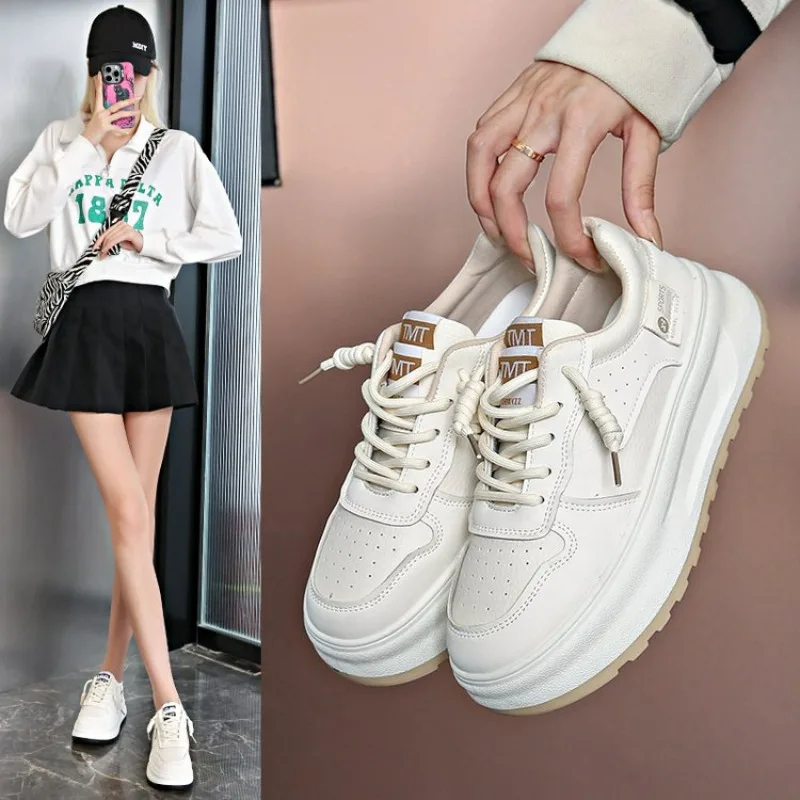 2024 New pU Leather Women's White Casual Woman Vulcanize Sneakers Breathable Sport Walking Platform Flats shoes for women