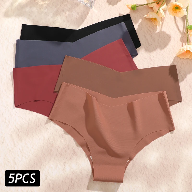 5 قطعة سراويل السيدات سلس تنفس منخفضة الخصر بسط مثير سراويل بلون مريح على شكل حرف V النساء الملابس الداخلية الحميمة