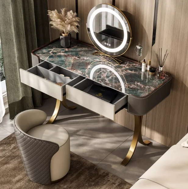 Italian Light Luxury Slate Small Bedroom Dresser Storage Cabinet Makeup Table All In One