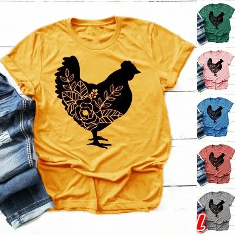 

Hen Chicken Print T Shirt Women Short Sleeve O Neck Loose Tshirt Summer Women Tee Shirt Tops Camisetas Mujer