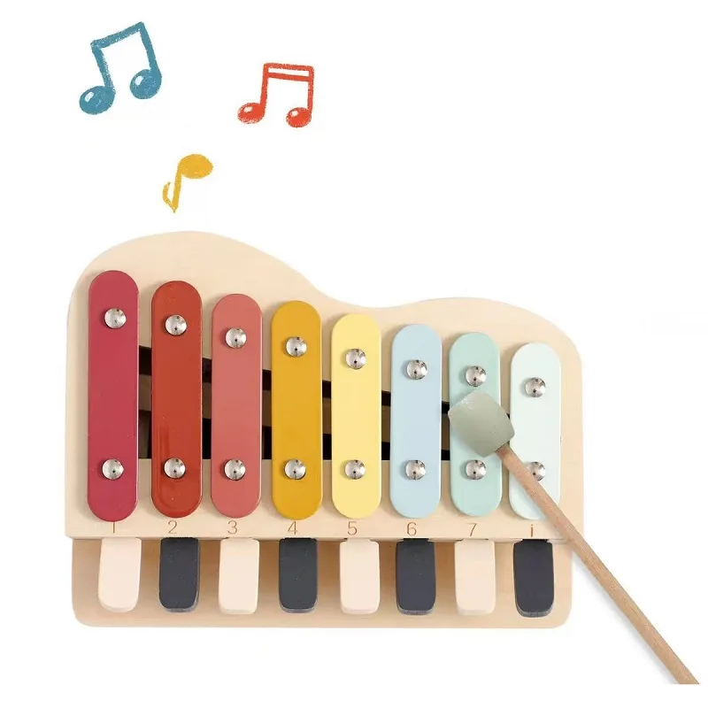 Giocattolo per pianoforte in legno Montessori Tasti colorati Strumento musicale per l'apprendimento precoce per i più piccoli Xilofono educativo per bambini con mazze