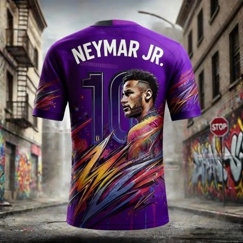 أزياء كرة القدم نجم نيمار 3D مطبوعة الرجال مروحة تي شيرت، الرياضة في الهواء الطلق تنفس التجفيف السريع جيرسي
