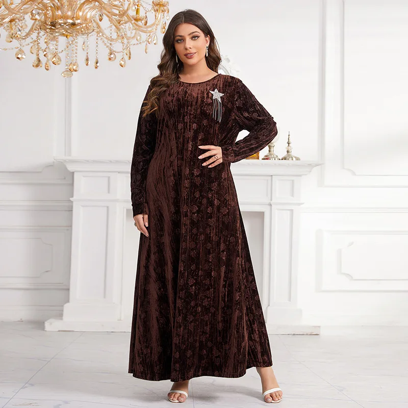 

Abayas for Women Dubai 2024 Fashion Muslim Women Long Sleeve O-neck Velvet Plus Size Long Maxi Dress Muslim Fashion Abaya