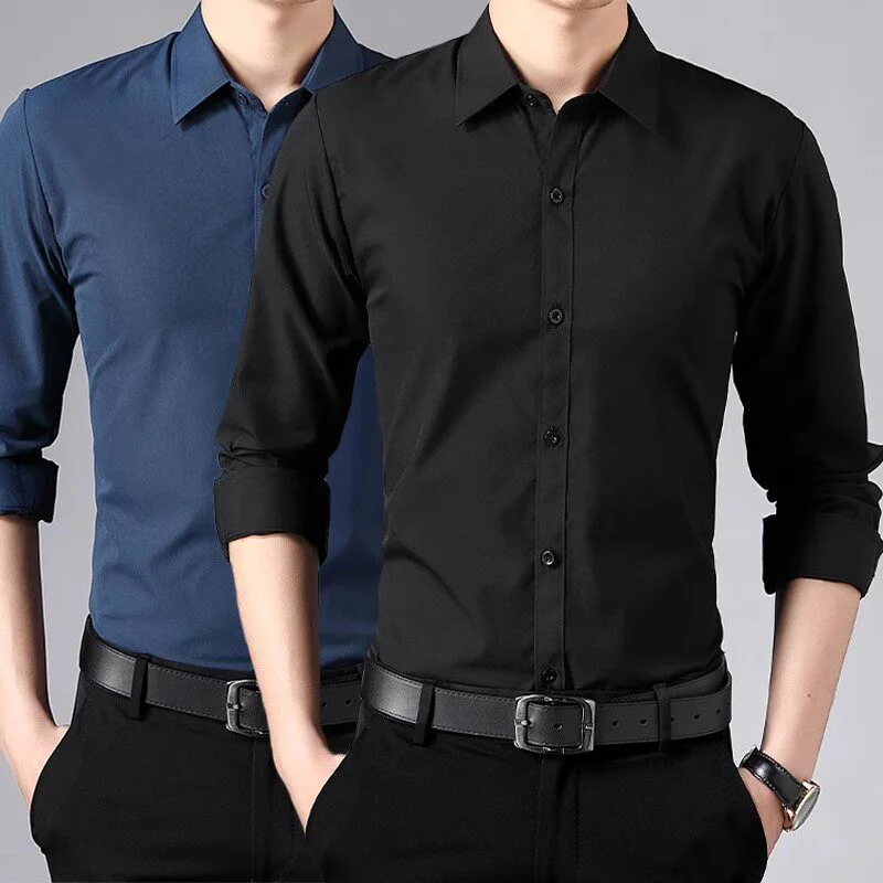 

Business Casual White Ice Silk Thin Long Sleeve Shirt Anti-Wrinkle Elastic Non-Ironed Summer Formal Shirt for Men