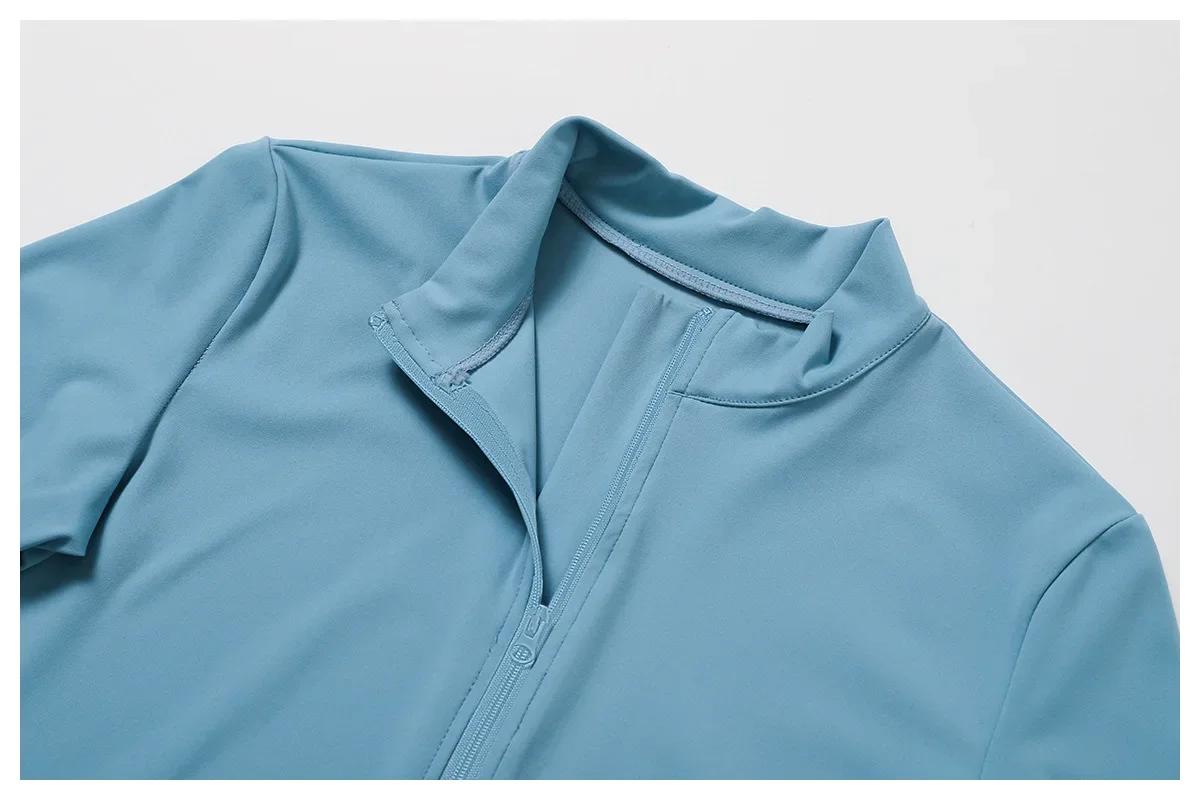 Women's Outdoor Running Fitness Jacket T-shirt Stand Collar Long Sleeve Zipper Yoga Shirts Solid Gym Push Up Workout Tops New