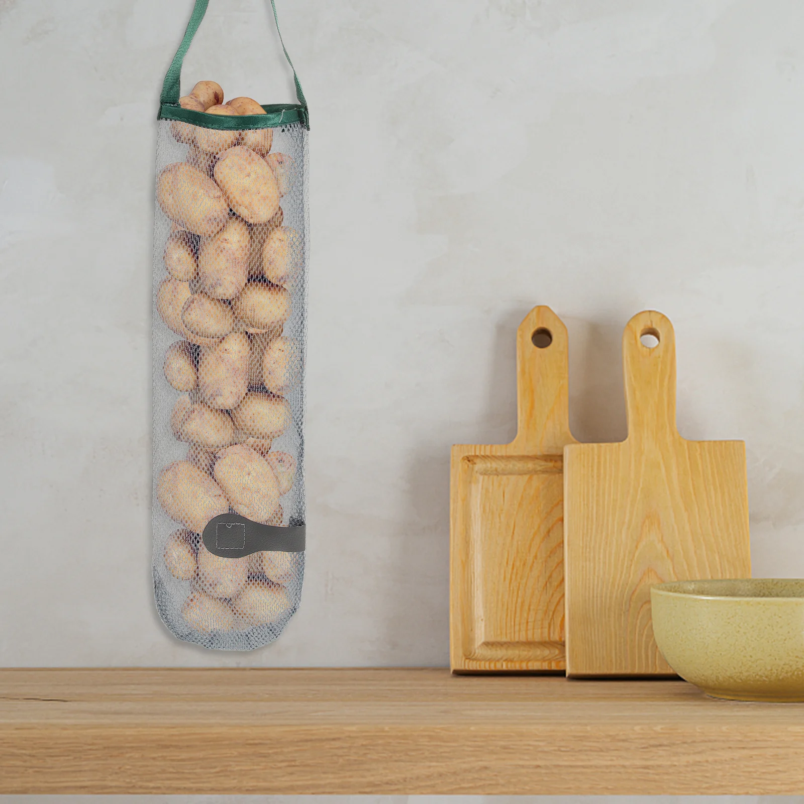 

Kitchen Storage Mesh Bag Hanging Organizer for Trash Bags Vegetables Onion Potato Sturdy Nylon Breathable Washable Random Color