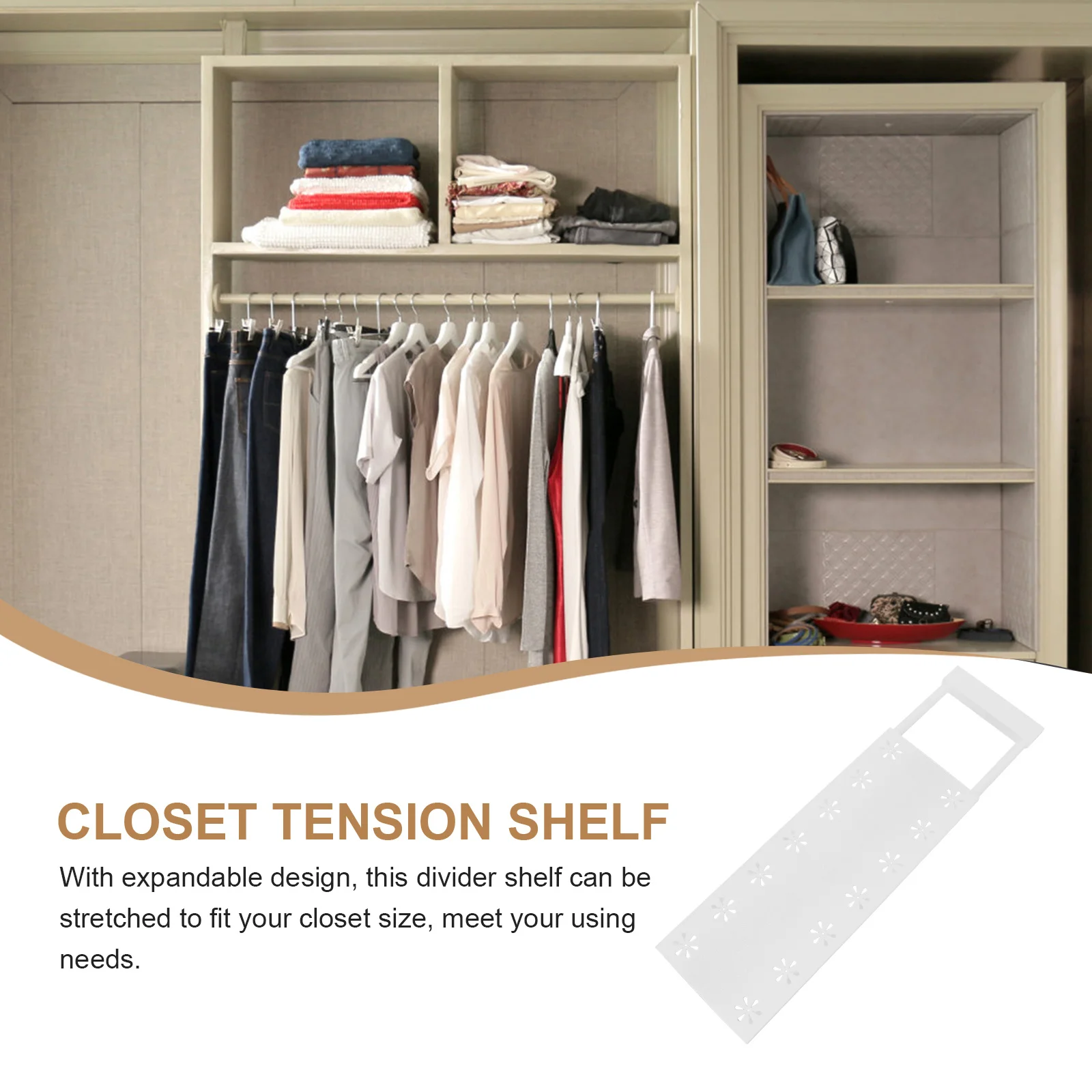 

Expandable Tension Shelf Adjustable Closet Divider For Wardrobe Cupboard Bathroom Kitchen Storage Organizer Shelf Rack Plastic