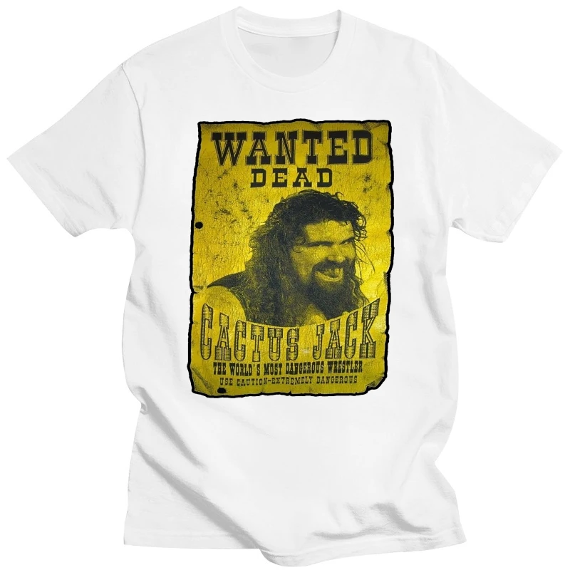 CACTUS JACK WANTED T SHIRT - MANKIND / MICK FOLEY  100% Cotton Short Sleeve Summer T-Shirt  Cool O-Neck Tops