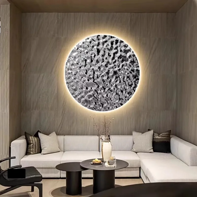 

Metal stainless steel water ripple round luminous wall hanging decoration sofa wall background mirror circumference 1-10cm