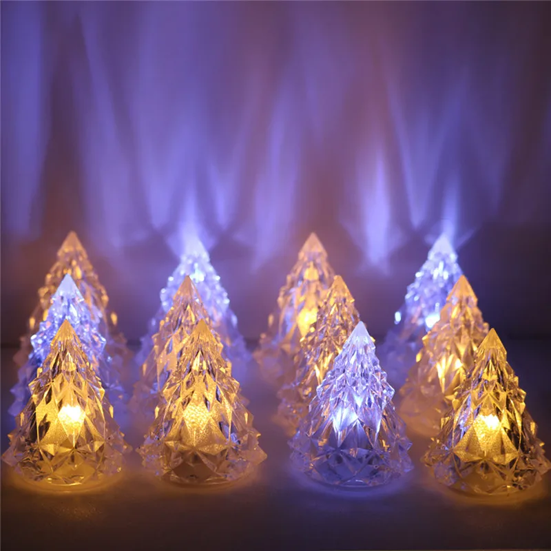 Night Light Crystal Mini Christmas Tree Light Flameless LED Decorative Lights Indoor LED Lamp Christmas Party Home Table Decor