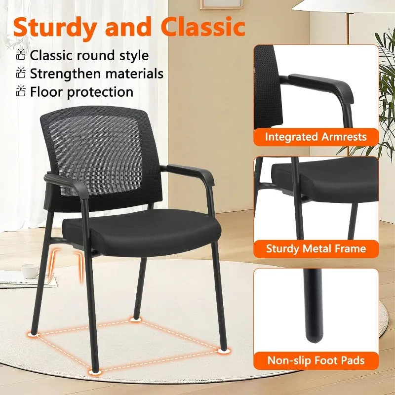 Office Reception Guest Chair Mesh Back Stacking with Ergonomic Lumbar Support and Thickened Seat Cushion for Waiting Con