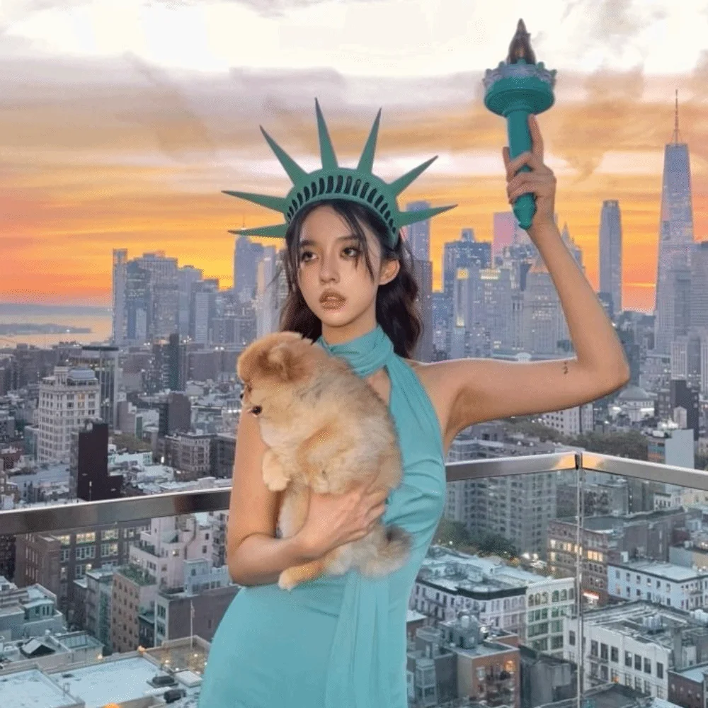 ที่คาดผมรูปเทพีเสรีภาพเรืองแสง ไฟฉาย งานปาร์ตี้สวมหน้ากาก อุปกรณ์ประกอบฉากเทพีเสรีภาพ อุปกรณ์เสริมเครื่องแต่งกาย อุปกรณ์ประกอบฉากถ่ายภาพ