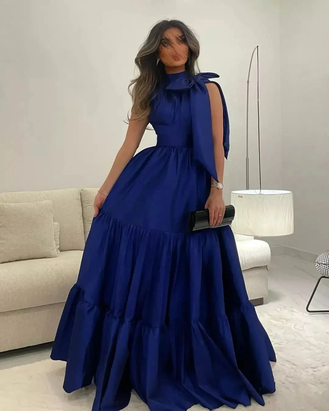 

Royal Blue Evening Dresses A-Line Prom Gowns Pleats High Neck Dubai Saudi Arabia Women's Formal Request Party Wedding Dress 2024