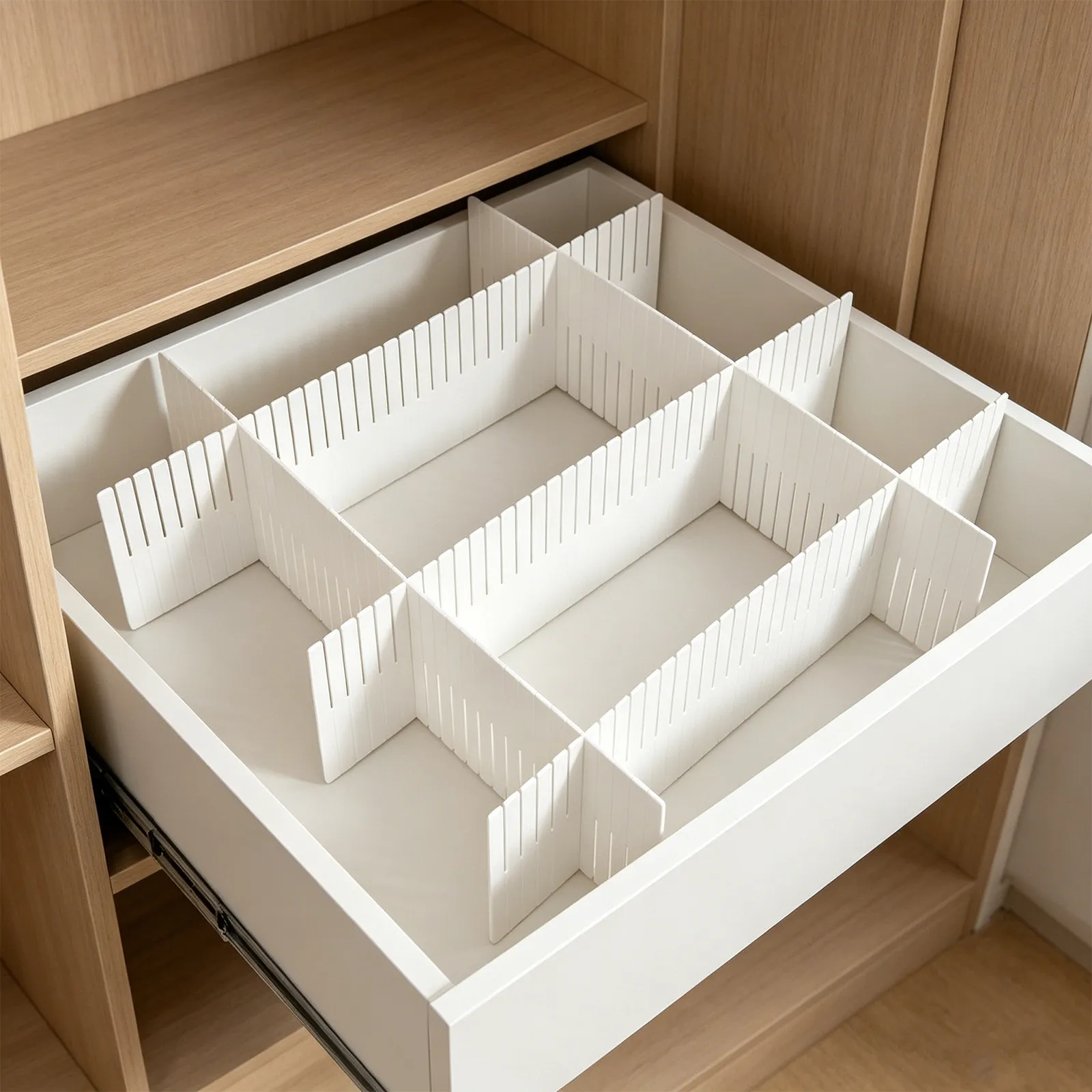 35Pcs Drawer Organizer Adjustable Plastic Divider Modular Partition for Kitchen Bedroom Office Desk Socks Utensils Storage