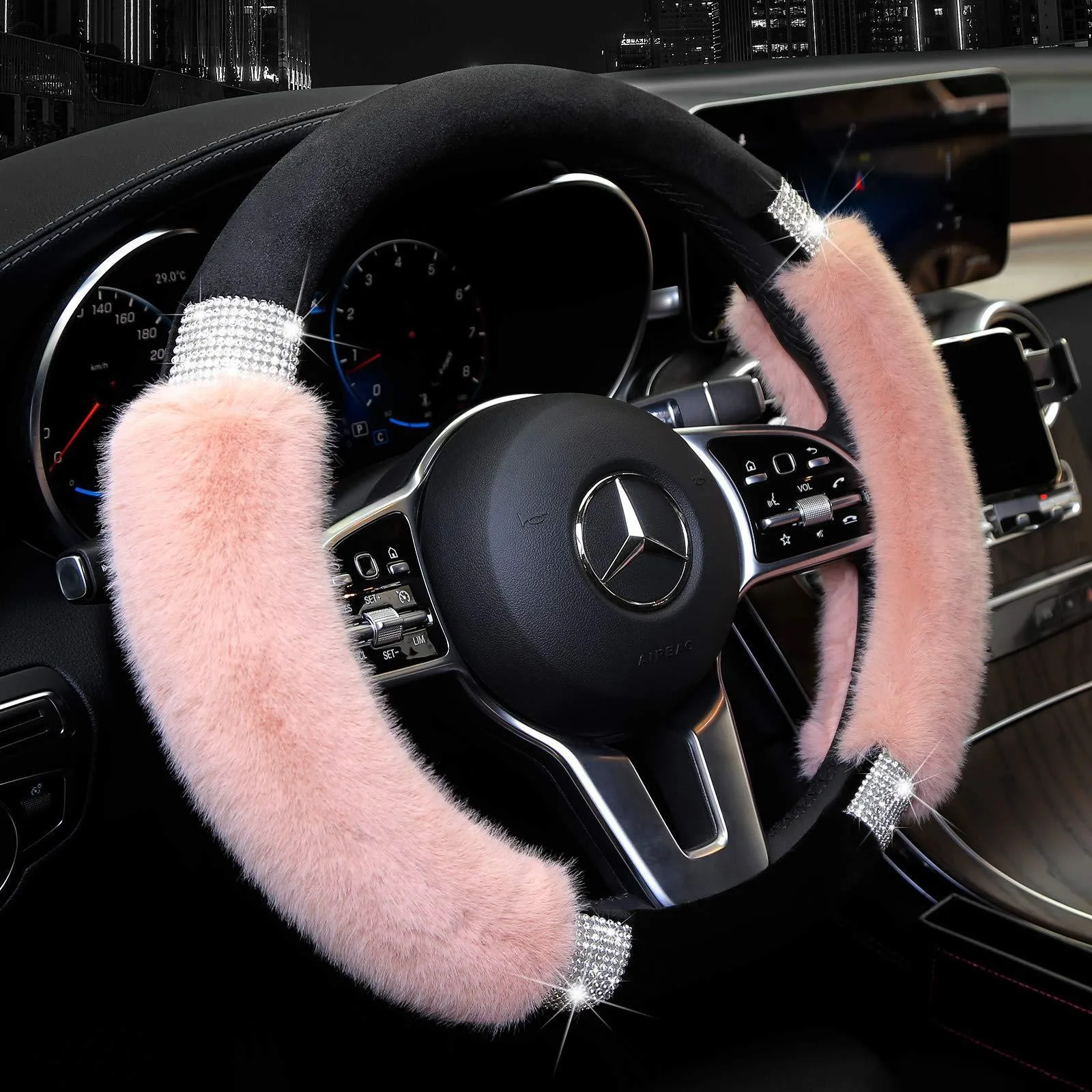 Unisex Diamond Studded Rhinestone Steering Cover All-Season Sparkling Car Grip Decor