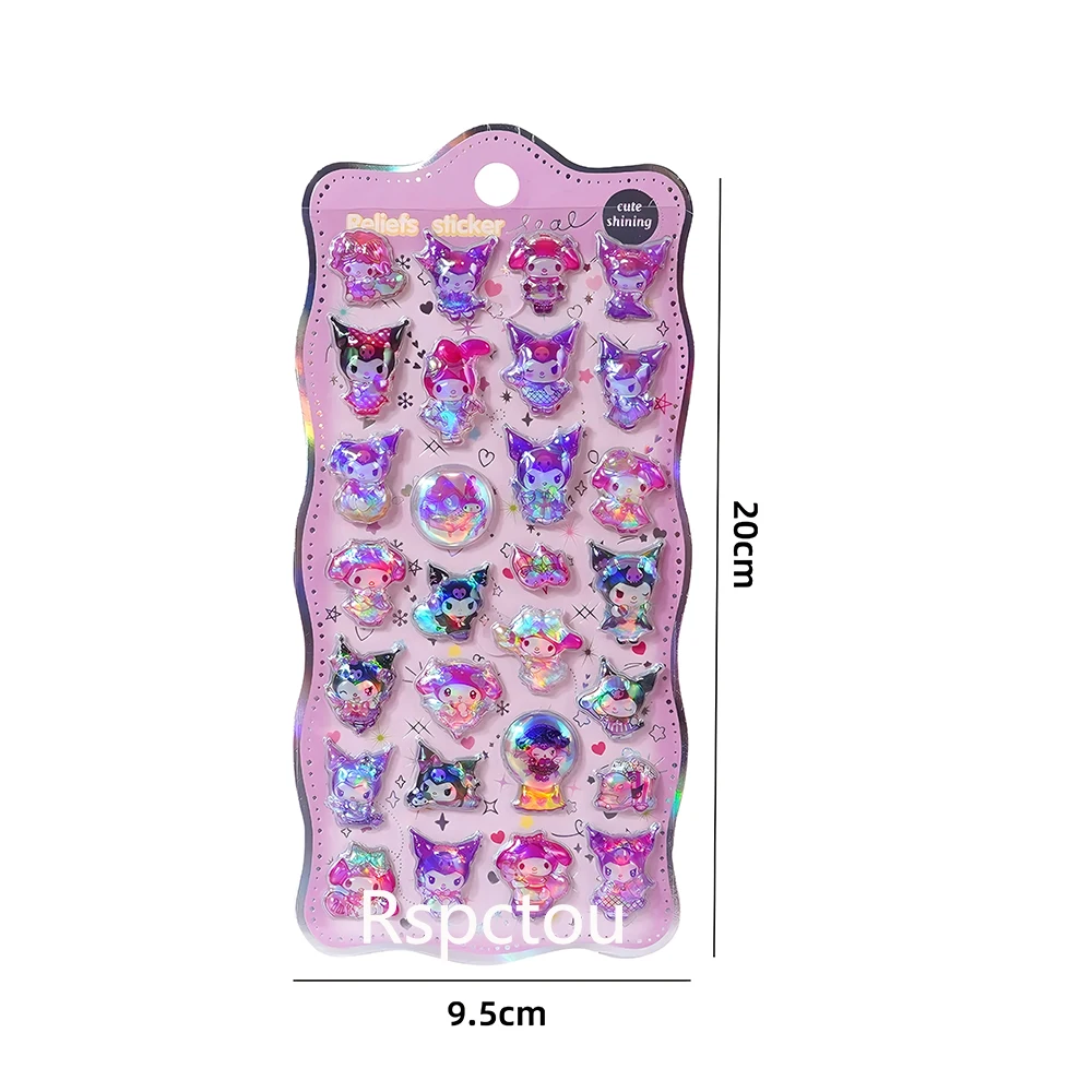 3pcs Leuke Regenboog Sanrio Kuromi My Melody 3D Relief Stickers Kawaii Cartoon Sticker Handgemaakte DIY Hand Account Decals Geschenken