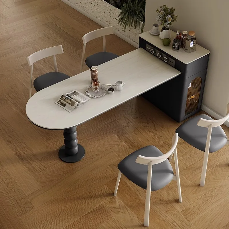 Table à manger d'île intégrée, table à manger rétractable en dalle de roche travertin pour petit appartement