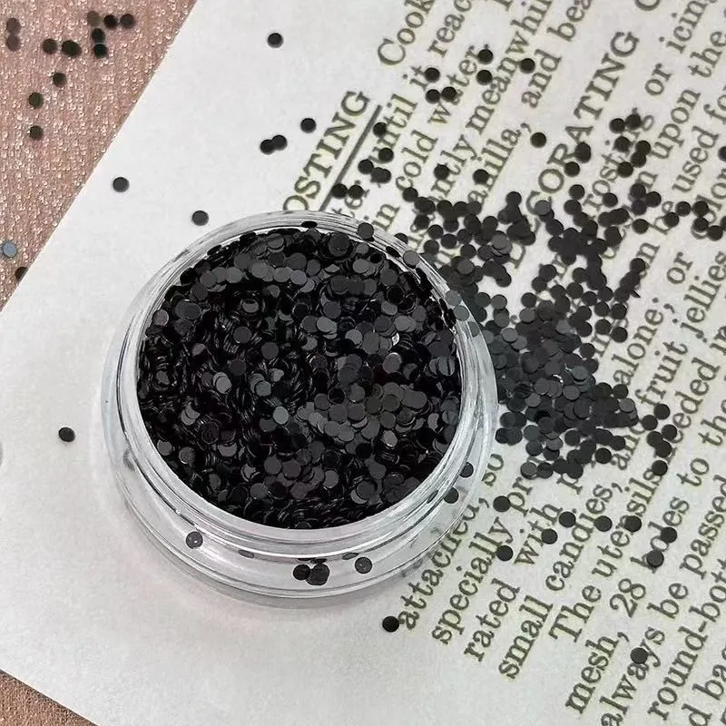 6 زجاجات من زينة الأظافر اللامعة المستديرة مقاس 1 مم، أبيض لؤلؤي، ليزر، لون قوس قزح أسود لامع للأظافر #2