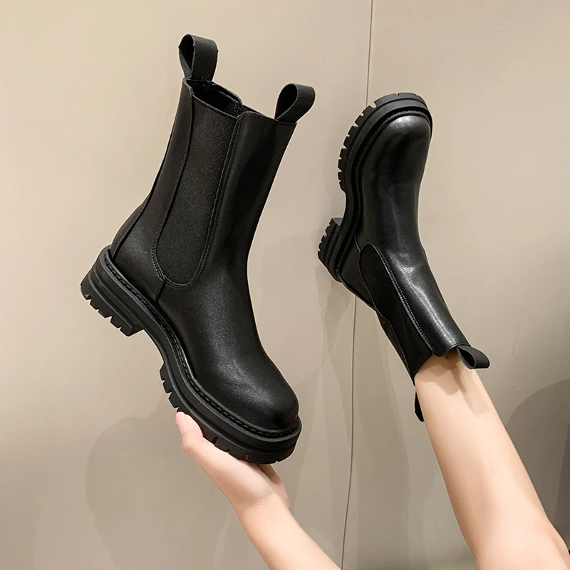 Bottes mi-hautes pour femmes, bottes simples classiques, bottes Parker rondes, mode printemps et automne, nouveau, 2023