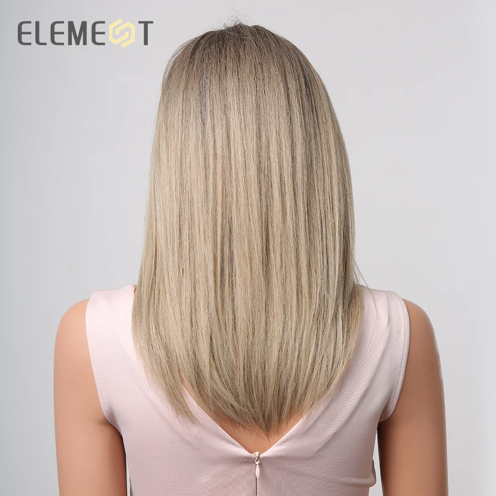 Element Synthetische Pruik Medium Straight Ombre Dark Naar Blond Voor Vrouwen Hittebestendige Dagelijks Party Natuurlijke Mode Hoofdband Haar