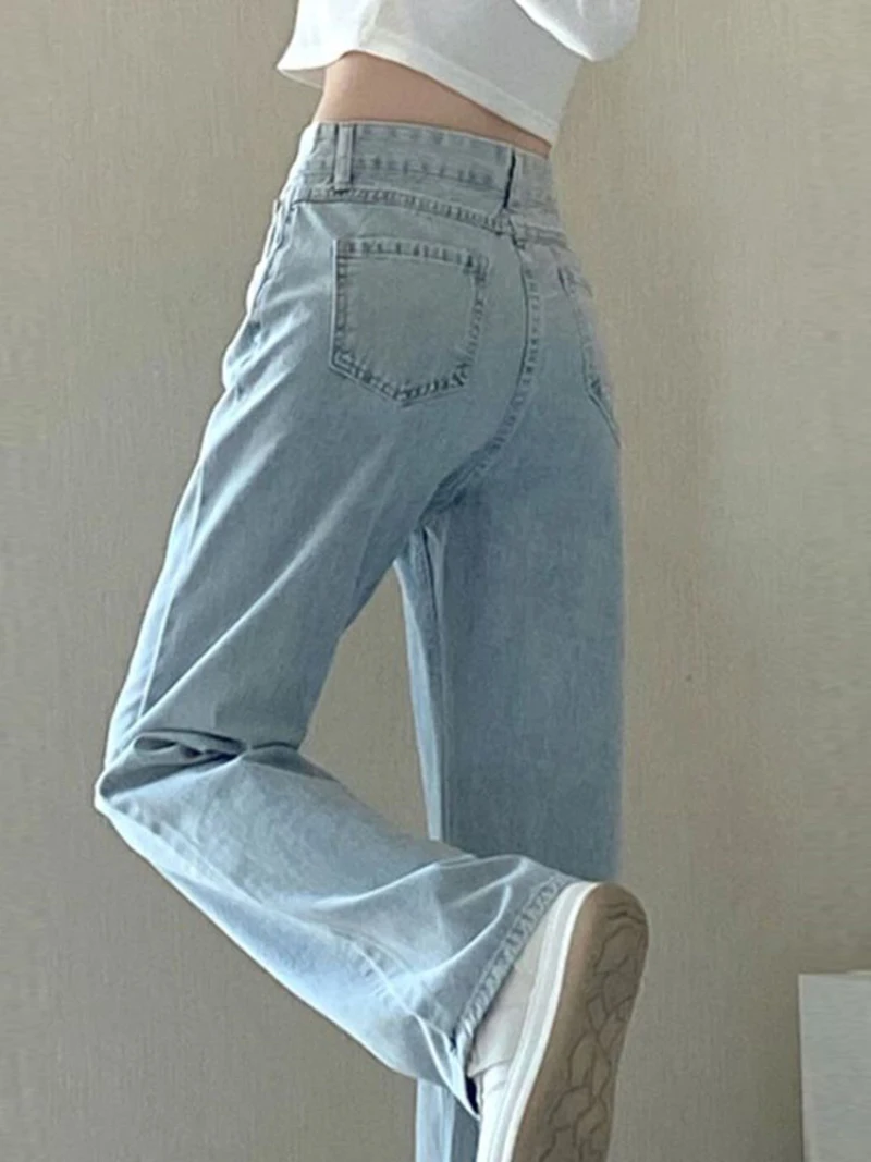 New Design Sense Women's Loose Denim Pants Retro Straight Leg Pants Fashionable Solid Color Loose Casual Wide Leg Pants
