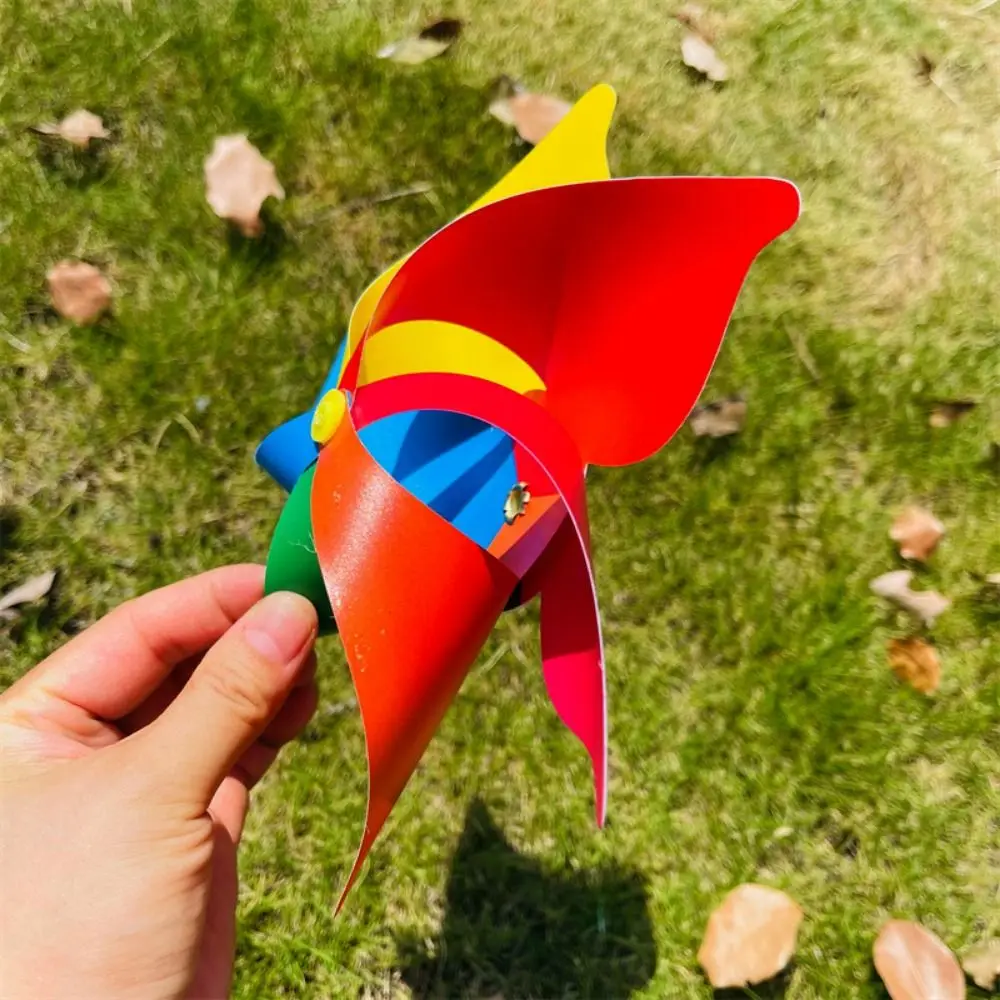 10개입 컬러풀한 6잎 바람개비 플라스틱 수제 줄무늬 원형 와이어 로프 풍차 야외 DIY 장식용 바람개비
