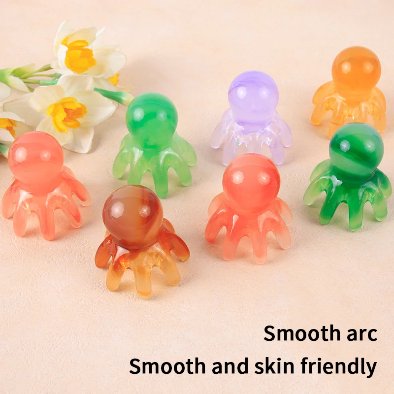 Resina em forma de polvo cabeça meridiano acuponto massagem pente dente largo couro cabeludo pente volta pescoço e costas manual ferramentas massagem profunda